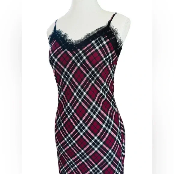 Michael Michael Kors Red Plaid Lace Trim Slip Dress Size 0 - Picture 3 of 8